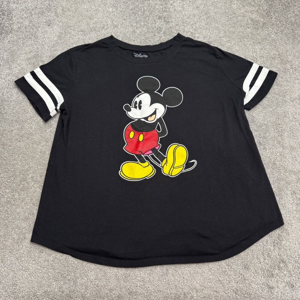 Disney Mickey Mouse Varsity Striped Shirt Womens Plus Size 2XL Black Graphic Tee